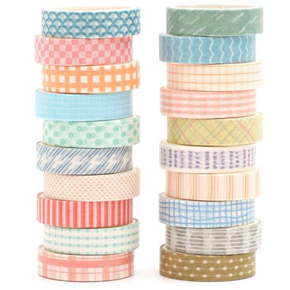 20 Rolls Basic Washi Tape Set Japanese Arts Adhesive Tapes Simple Patterns Decorative Masking Tape Sets for Craft (20 Count)