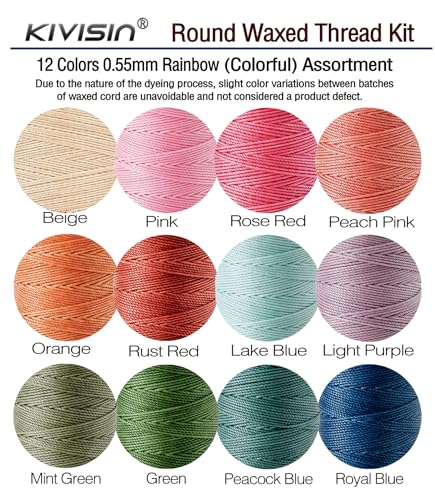 0.55mm Bonded Round Waxed Polyester Thread 76 Yards Each (12 Color)