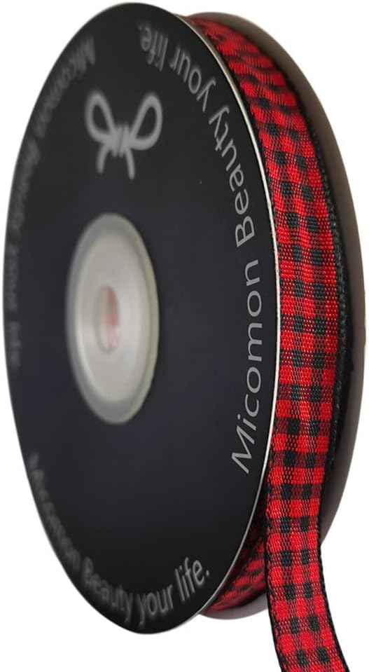 Red and Black Gingham Plaid Checked Ribbon 25 Yards Each Roll 100% Polyester (3/8",BlackRed) - Crafty Corner