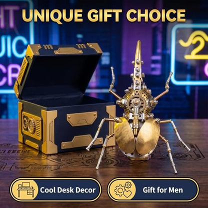 Steampunk Mechanical Rhinoceros Beetle Insect 3D Metal Puzzle Model Kits 160+ Parts 2 (100 Count)
