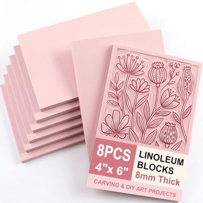 8pcs 4"x6" Pink Rubber Carving Blocks (8 Count)