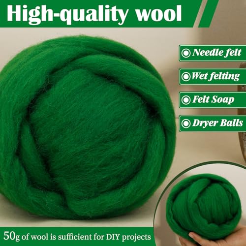 1.76oz Green Natural Wool Roving