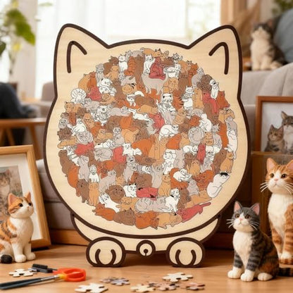 135 Piece Colored Cat Shaped Wooden Jigsaw Puzzle (135 Count)
