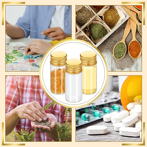 100 Pcs Small Clear Vials Spice Mini Jars with Lids Mini Glass Bottles with Screw Aluminum Metal Caps Tiny Jars Sample Containers for Powder Cream Cosmetic Jewelry Wedding (100 Count)