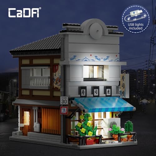 Master Japanese Sushi House Building Block Set C66018W Creative City Brick Kit with Lights