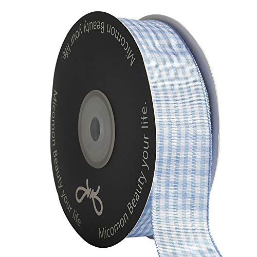 Light Blue Gingham Plaid Checked Ribbon 25 Yard Each Roll 100% Polyester (75 Foot)