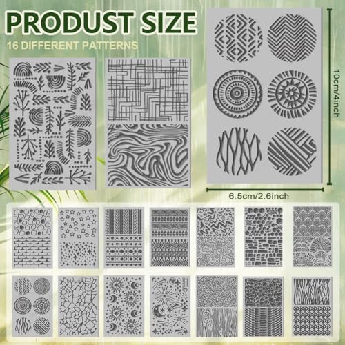 16 Sheets 16 Styles Natural Knitted Texture Polymer Clay Texture Mat Sun Moon Stars Modeling Pattern Pad Bohemian Texture Sheets for Polymer Clay Making Earrings Jewerly Tools