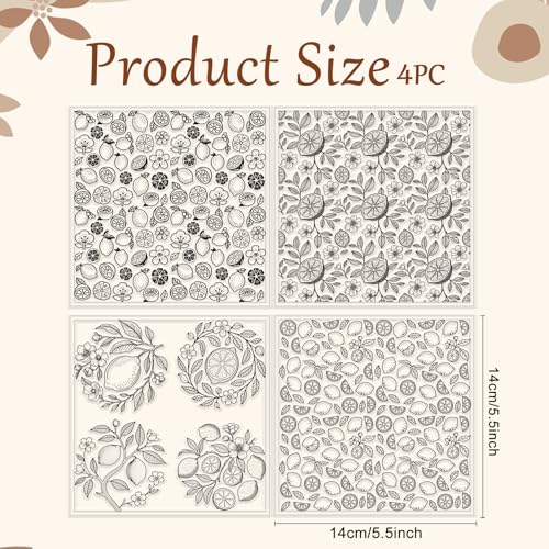 4 Sheets 4 Styles Vintage Lemons Polymer Clay Texture Sheets Lemon Slices Silicone Texture Stamp Flowers Modeling Pattern Pad Texture Sheets for Making Earrings Jewerly
