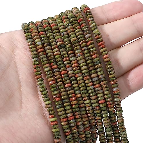 Natural Unakite Disk Stone Beads 4x2mm 160pcs Rondelle Loose Semi Gemstone Beads for Jewelry Making Design (160 Count)