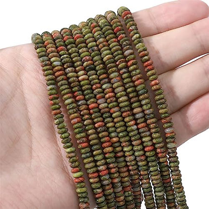 Natural Unakite Disk Stone Beads 4x2mm 160pcs Rondelle Loose Semi Gemstone Beads for Jewelry Making Design (160 Count)