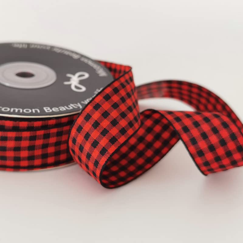Red and Black Gingham Plaid Checked Ribbon 25 Yards Each Roll 100% Polyester