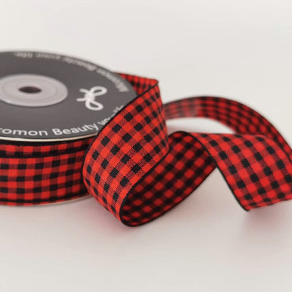 Red and Black Gingham Plaid Checked Ribbon 25 Yards Each Roll 100% Polyester