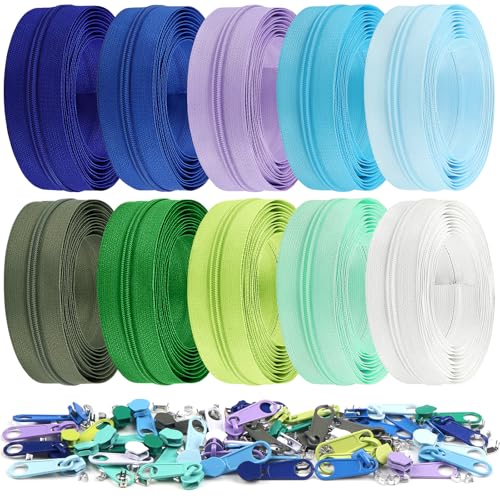 31 Yards 28 m 10 Pieces Sewing Zippers #3 Nylon Coil Zippers Assorted Zipper for Sewing with 40 Zipper Sliders for DIY Tailor Sewing Crafts Supplies (10 Count)