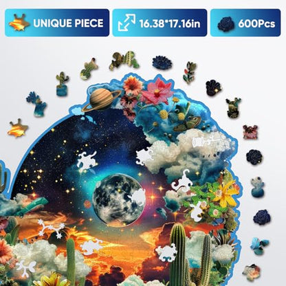 Wooden Puzzles for Adult 600 Pieces Plant Planet Jigsaw Puzzle 16.4x17.2 in (600 Count)