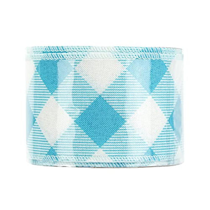 Blue and White Check Ribbon Christmas Wired Ribbon Blue White Burlap Ribbon 2.5 Inch X 10 Yards for Crafts Christmas Tree Decoration Birthday Decor Bows Making Flower Wreath Gift Wrapping (30 Foot)