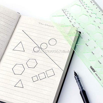 11 Pieces Geometric Drawings Templates Stencils Plastic Measuring Template Rulers Clear Green Shape Template for Drawing Engineering Drafting Building School Office Supplies (11 Count)