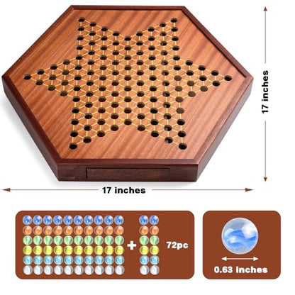 Large 17" Chinese Checkers Board Game for 2 (72 Count)
