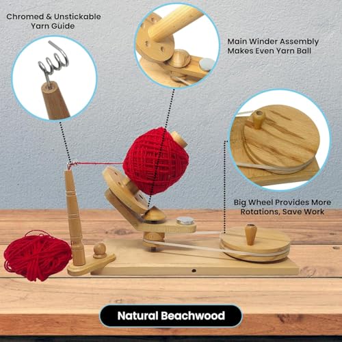 Yarn Winder Large Handcrafted Wooden Ball Winder for Knitting