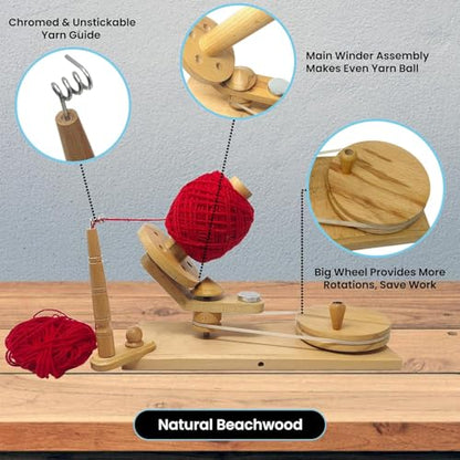 Yarn Winder Large Handcrafted Wooden Ball Winder for Knitting