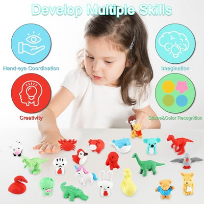 80Pcs Animal Erasers Kids Desk Pets Pencil Erasers 3D Puzzle Eraser Bulk Fun Cute Mini Animal Eraser Toys for Classroom Rewards (80 Count)