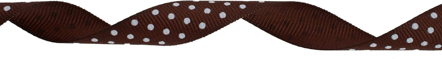 Polka Dot Grosgrain Ribbon 25 Yard Each Roll 100% Polyester (5/8", Coffee) - Crafty Corner
