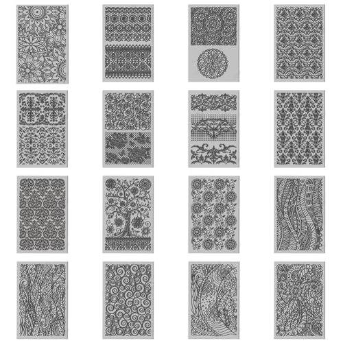 16 Sheets 16 Styles Retro Lace Polymer Clay Texture Mat Mandala Tree Modeling Pattern Pad Bohemian Texture Sheets for Polymer Clay Making Earrings Jewerly Tools