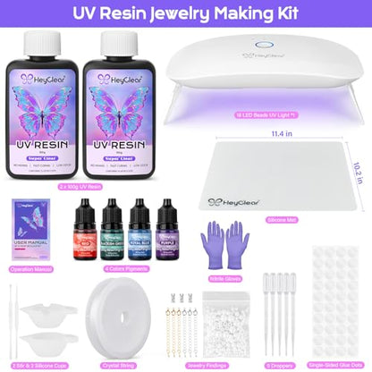 UV Resin Kit Jewelry Making Supplies with 18 LEDs Large UV Light