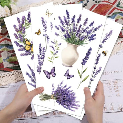4 Sheets Lavender Furniture Transfer 6x12inch Butterfly and Bee Rub on Transfer Sticker UV Self (4 Count)