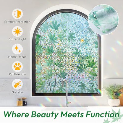 Rainbow Window Privacy Film Decorative Stained Glass Diamond Pattern Window Sticker with Iridescent Tint Non (12.92 Sq Ft)