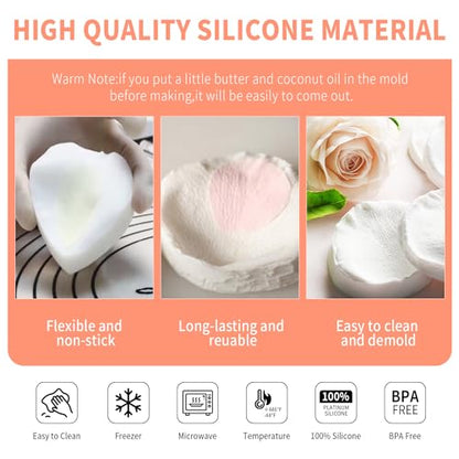 3D Rose Petals Shape Silicone Fondant Mold Chocolate Molds Candy Molds Veining Petal Sugar Flower Making Tool