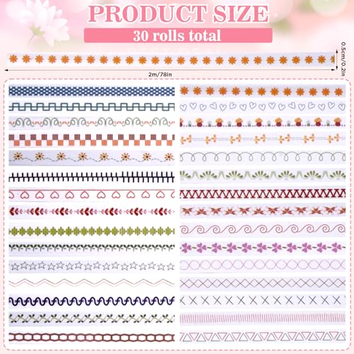30 Rolls Floral Washi Tapes Set (30 Count)
