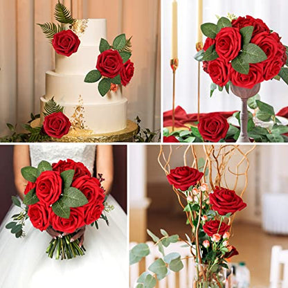 Dark Red Rose 100pcs Real Looking Artificial Flowers w (100 Count)