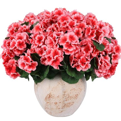 12 Pcs Artificial Geranium Flowers for Outdoors Geranium Silk Flowers Outdoor UV Resistant Garden Plants Faux Flowers for Home Kitchen Table Centerpieces Decor