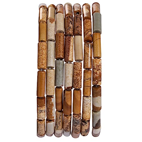 Natural Blown Picture Stone Cylinder Tube Beads 4x13mm 38cm (28 Count)