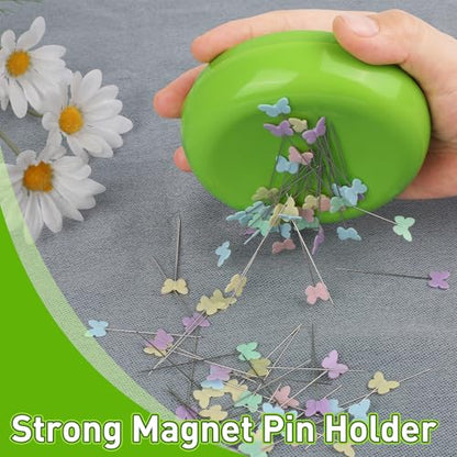 Magnetic Pin Cushion with 100pcs Butterfly Head Straight Pins