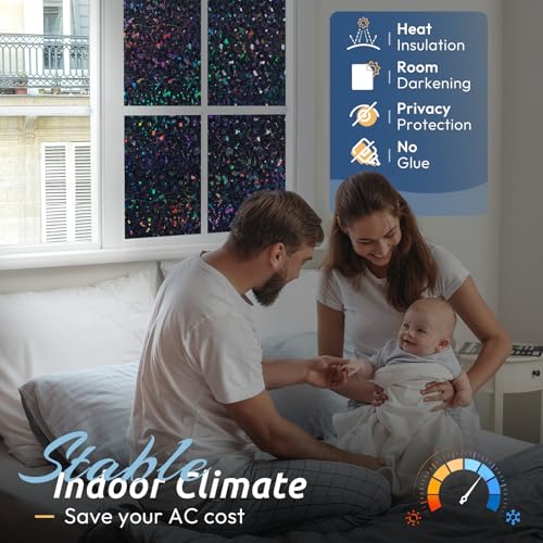 Blackout Rainbow Window Privacy Film Decorative Stained Glass Diamond Pattern Window Sticker with Iridescent Tint Non (9.58 Sq Ft)