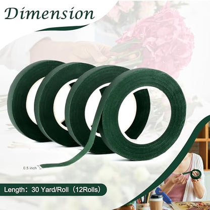 12 Rolls Dark Green Floral Tape Stem Wrap