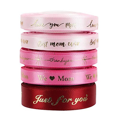 Pink Ribbon for Gift Wrapping Thank You Just for You Ribbon Mothers Day Gift Box Double Face Satin Assortment Thin Pink Satin Fabric (150 Foot)