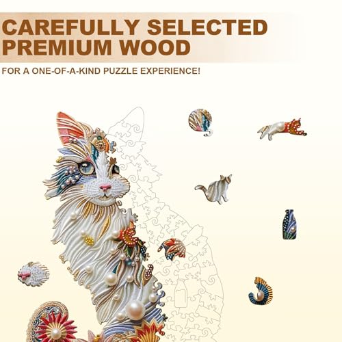 Pearl Flower Cat Puzzles Adults Gifts for Women Men Wooden 120 Pieces 11.4 x 7.9in