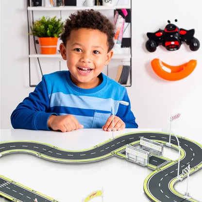 Magnet Tile Building Block Construction Toy Set Street Sign Traffic Kit Highway Road Race Track with Bumper Barricade Accessory Sticker Education Magnetic Tiles Kids Age 3+ PTR03