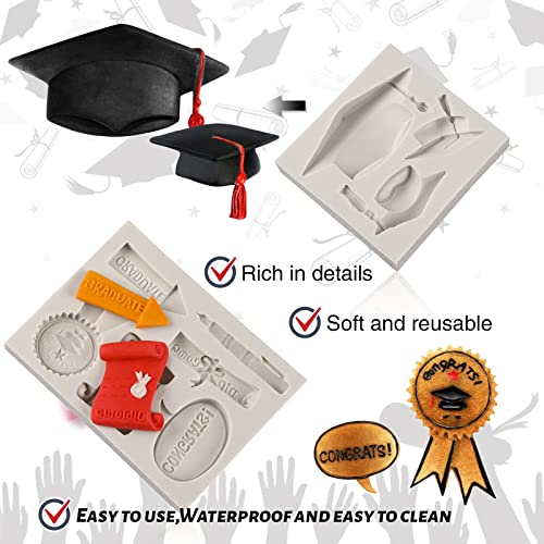 Graduation Fondant Molds Silicone Doctoral Cap Diploma Chocolate Candy Molds Congrats Grad Congratulations Mould Cake Toppers Party Decorations for 2026 Graduation Celebration