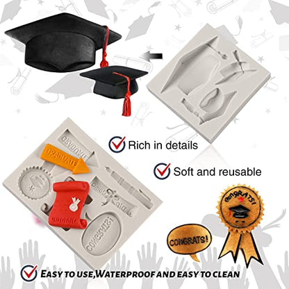 Graduation Fondant Molds Silicone Doctoral Cap Diploma Chocolate Candy Molds Congrats Grad Congratulations Mould Cake Toppers Party Decorations for 2026 Graduation Celebration