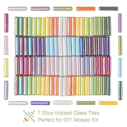 200g Assorted Iridescent Strips Glass Mosaic Tiles for Crafts (7.05 Ounce)