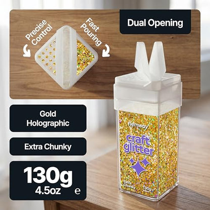 Craft Glitter Shaker Gold Holographic 130g Extra Chunky (4.5 Ounce)