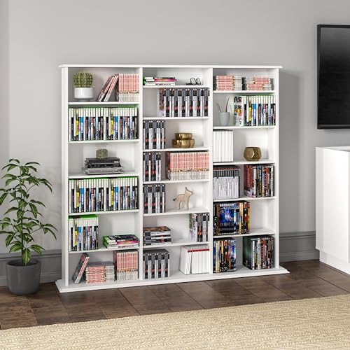 3 Column 51" Tall White Display Multimedia Cabinet