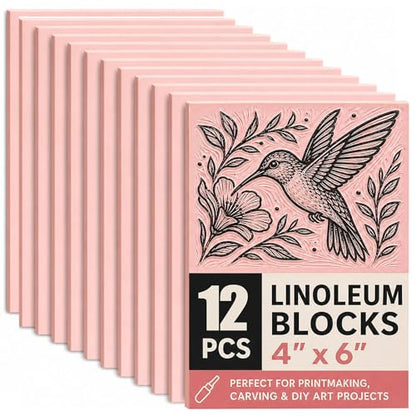 12 PCS 4"x6" Soft Linoleum Blocks for Printmaking & Stamp Making