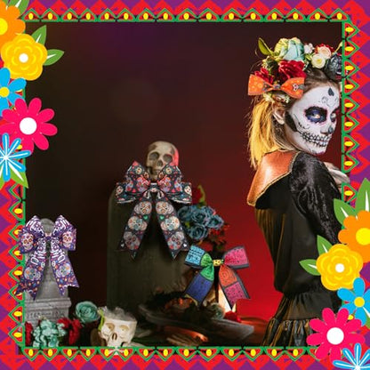 12 Rolls 60 Yard Day of the Dead Wired Ribbon for Wreath Craft Bow (12 Count)