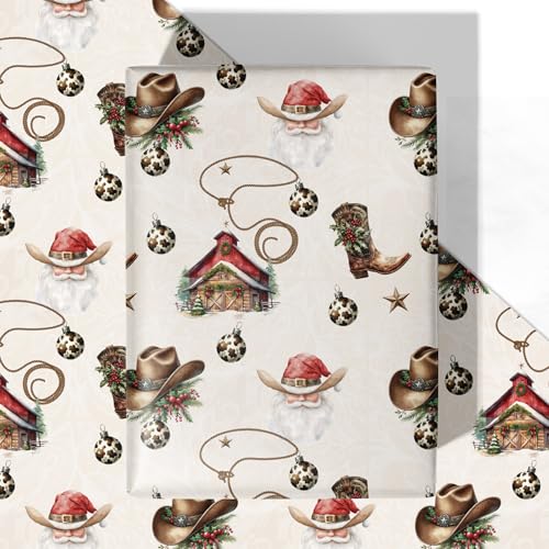 Western Cowboy Christmas Wrapping Paper Sheet (30 Sq Ft)