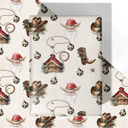 Western Cowboy Christmas Wrapping Paper Sheet (30 Sq Ft)