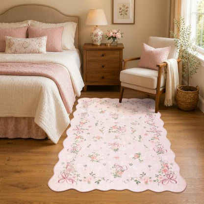 Pink Bow Floral Bedroom Rug